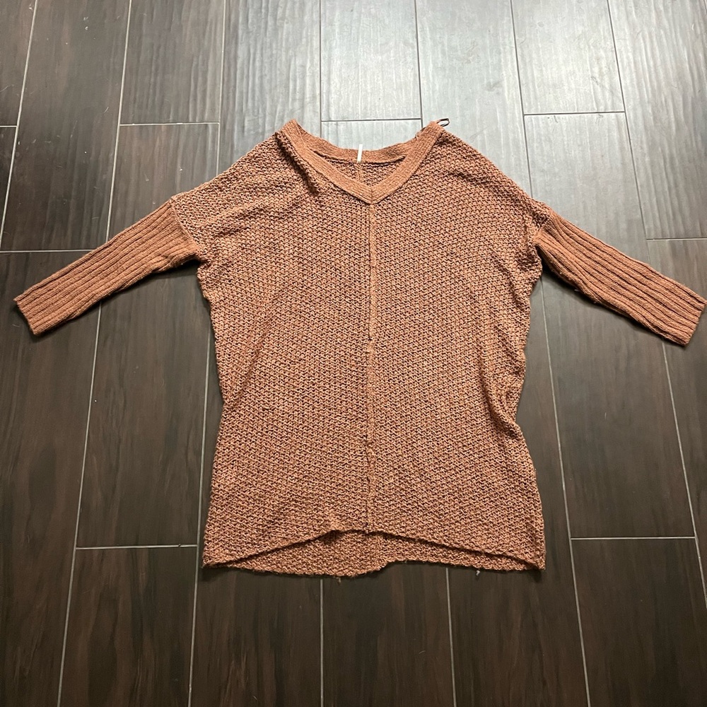 Free People Orange Textured Knit V-Neck Sweater Dress Top